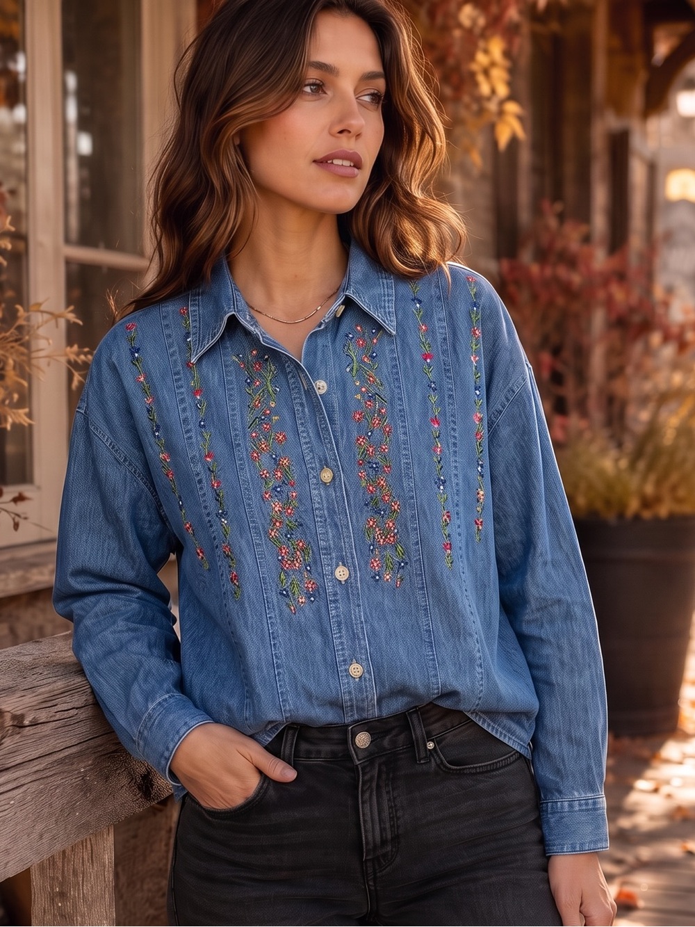 VINTAGE BILL BLASS Embroidered Denim Shirt